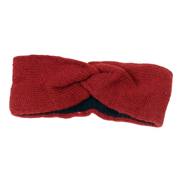 Rotes feines überlappendes Stirnband 100% Wolle mit Fleece gefüttert Handarbeit Nepal